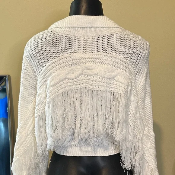 White Knit Fringe Sweater - Picture 2 of 3
